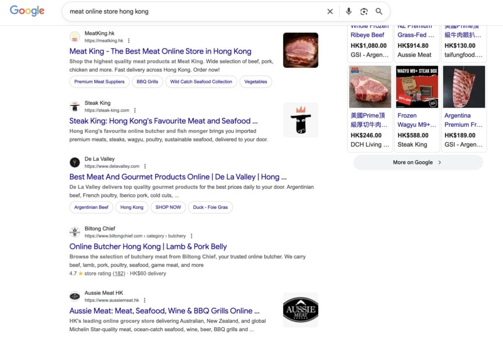 Meat Store Hong Kong SERP