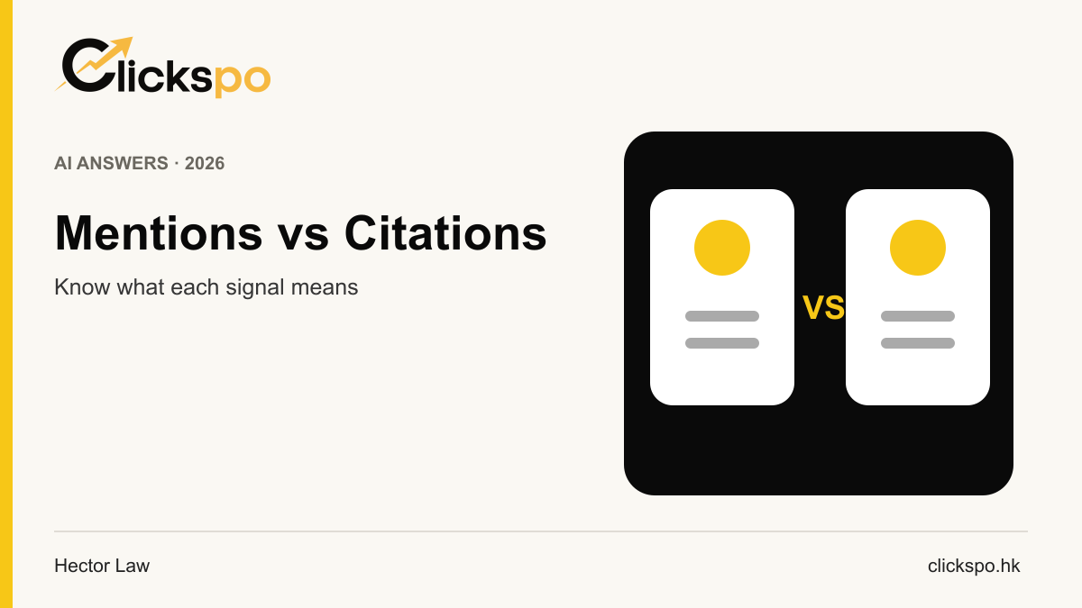 Brand mentions versus source citations illustration for Clickspo GEO guide